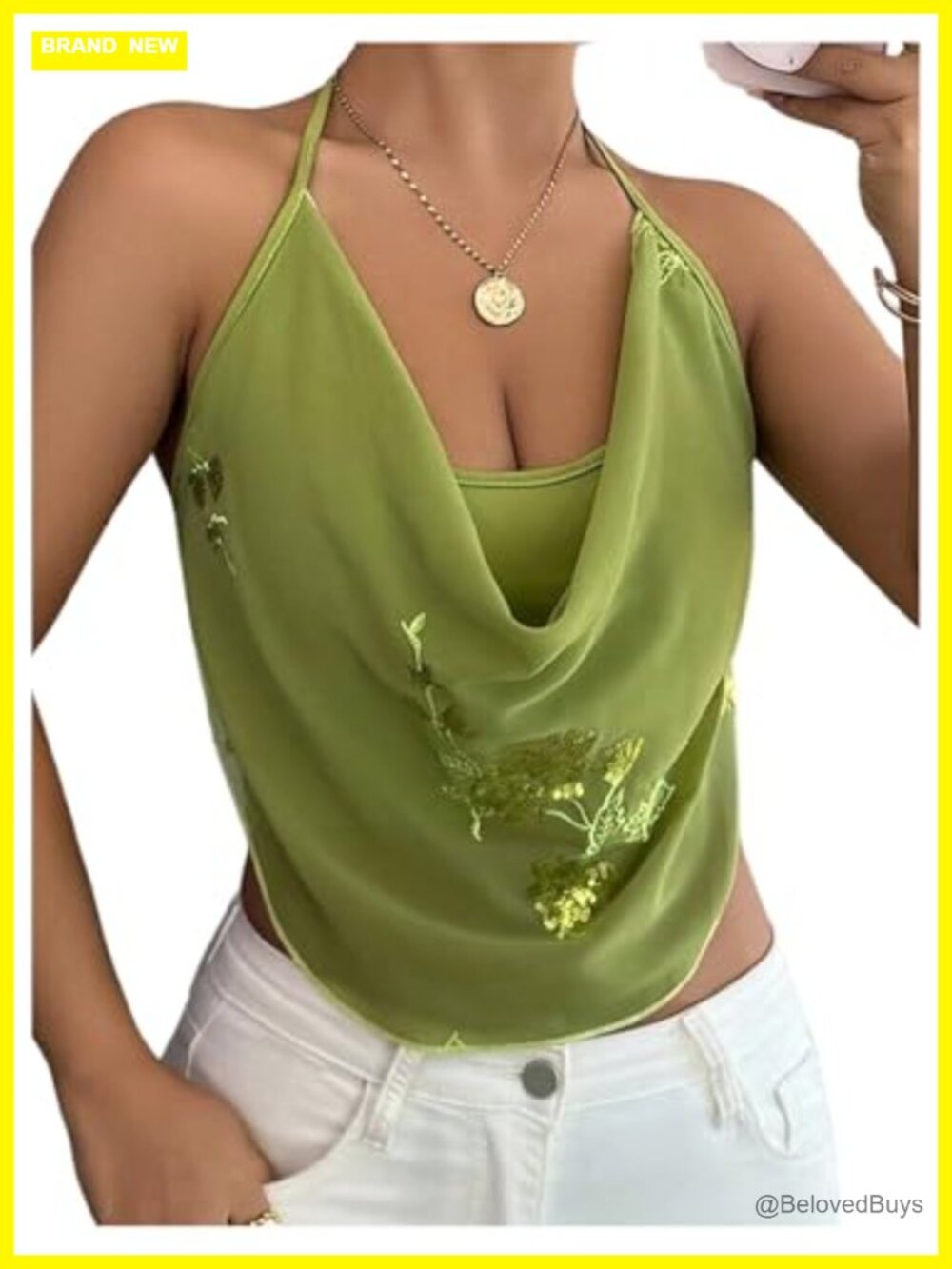 Sequin Halter Crop Top Mesh Backless Festival Rave Top